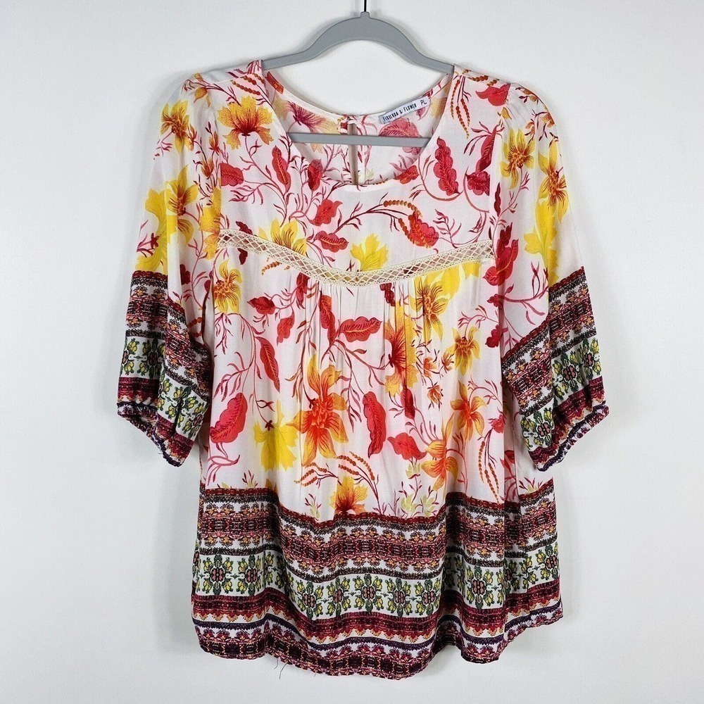Figueroa & Flower Size Petite Large Floral Print Blouse Top